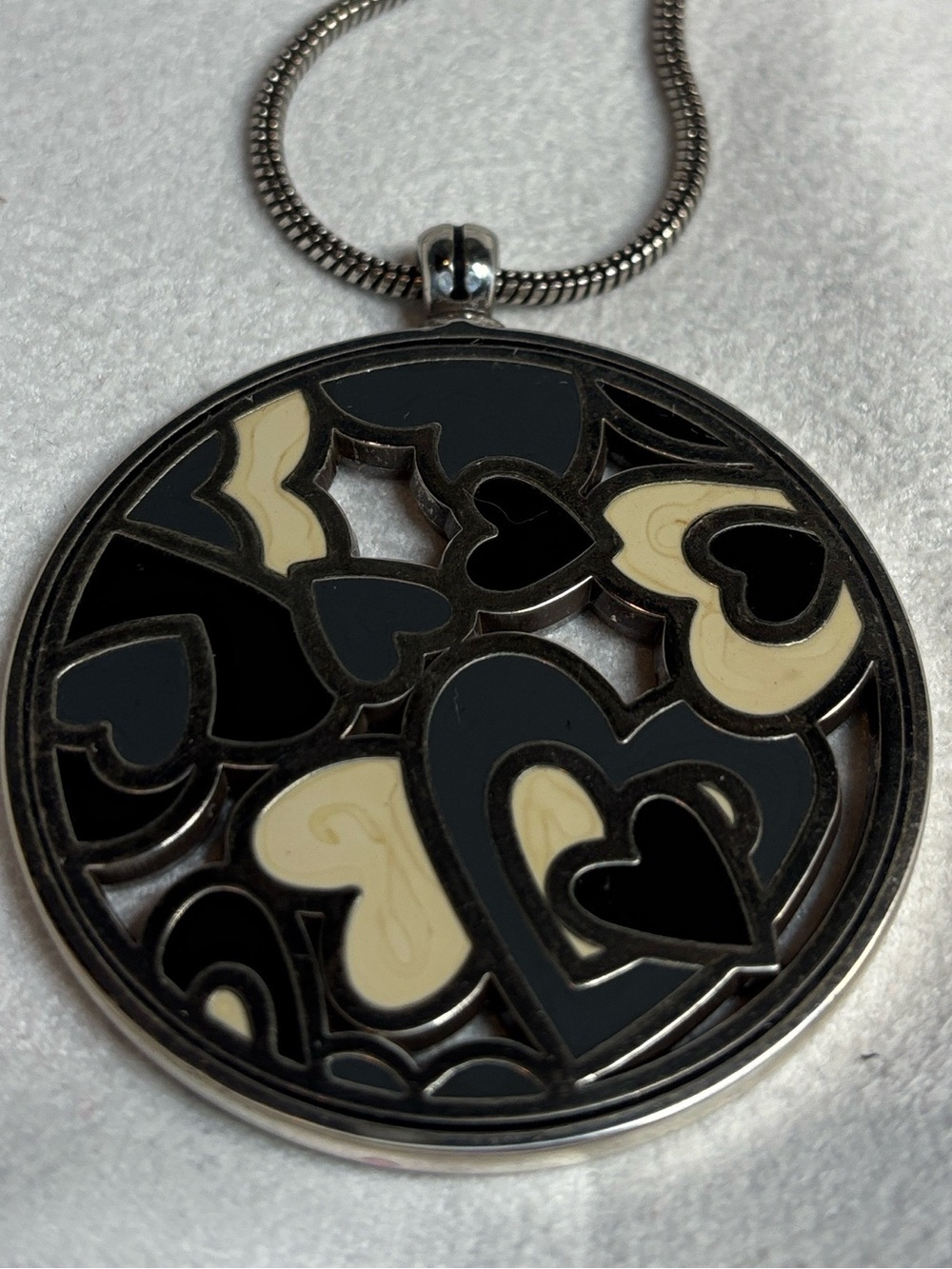 Brighton Silver Heart Motif Pendant Necklace - Black & Cream Tempest